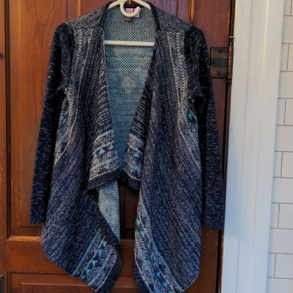 2 for $20 Love on a Hanger Blue Aztec Print Shawl Scarf Hem Sweater Sz S - Picture 6 of 11
